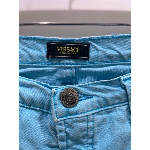 Vintage Versace Jeans Couture Turquoise Blue Boot Cut Denim Jeans Sz 28 - Picture 3 of 11